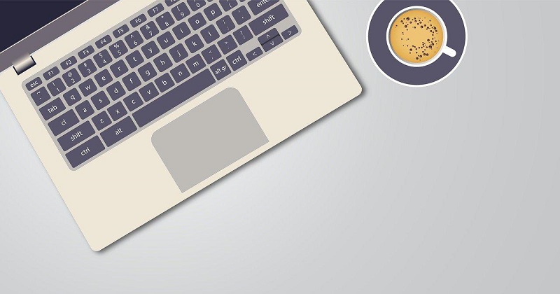 ノートPCとコーヒーカップのイラスト